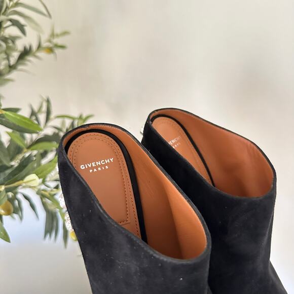 Givenchy Crystal Embellished Open Toe Suede Block Heel Mules Black 39 - Picture 7 of 9